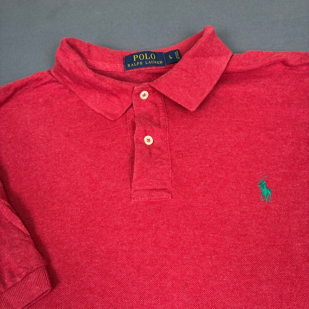 Polo Ralph Lauren Red Short Sleeve Polo Shirt Men's Size Large Green Pony Preppy